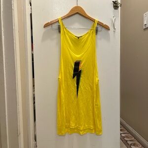 Wildfox Yellow Tank Top with Black Lightning Bolt